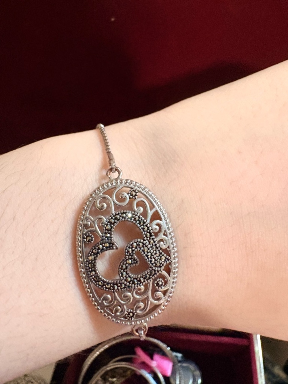 Pandora Silver Filigree Double Heart Bracelet - Silver